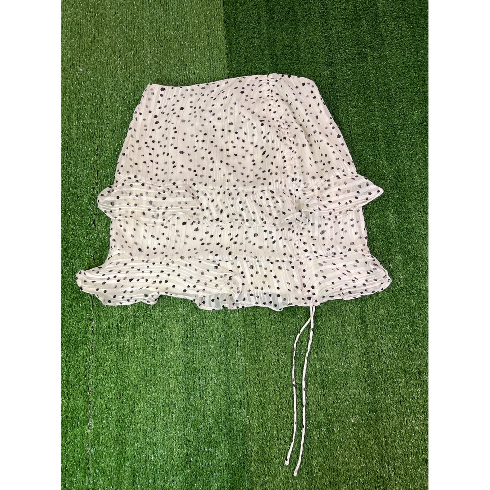 The Edit Polka Dot Tiered Ruffle Mini Skirt Cream Black Metallic Women's‎ SM
